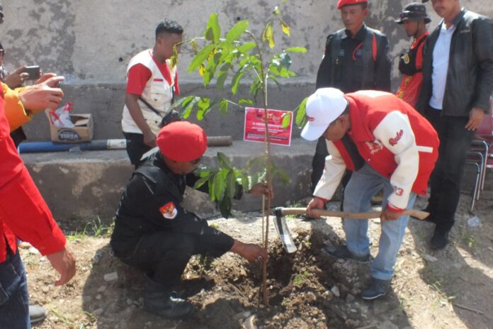 H Memo Hermawan Anggota DPRD Provinsi Jabar Fraksi PDI Perjuangan, menanam pohon di peringatan HUT ke-50 PDI Perjuangan di Kabupaten Garut