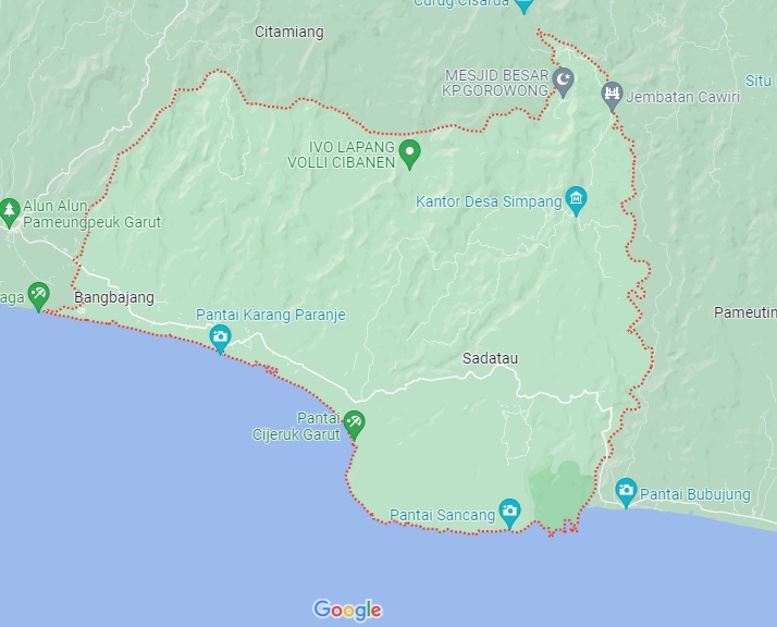 Peta Kecamatan Cibalong, Kabupaten Garut dari google maps