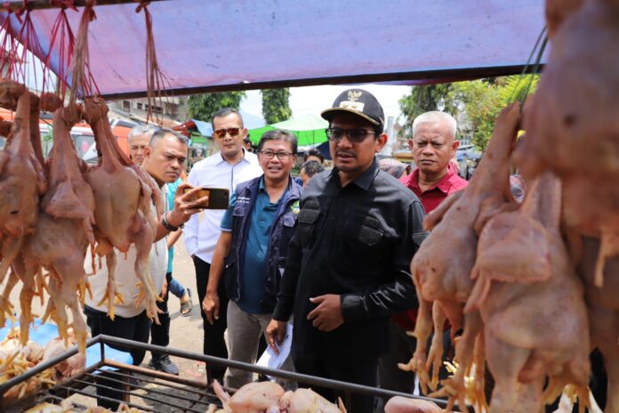 Wakil Bupati Garut dr. Helmi Budiman melakukan sidak ke pasar untuk mengecek kondisi harga sembako