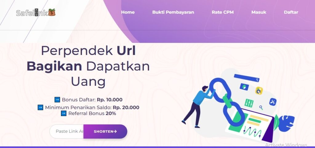 Website penghasil uang Safelink, sudah terbukti membayar. Cara kerjanya memperpendek URL dan dibagikan.